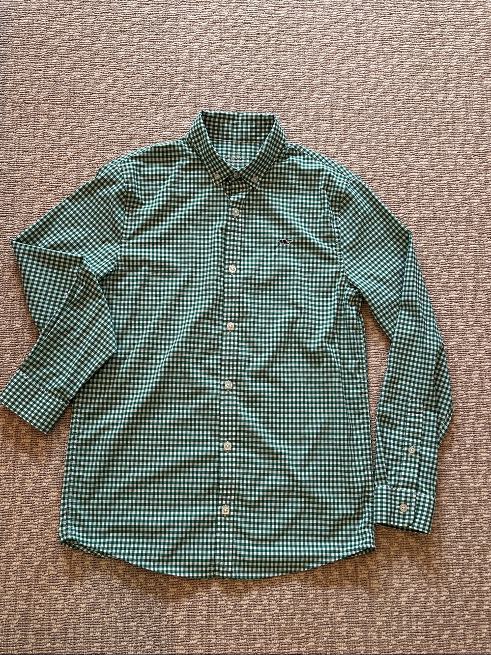 Vineyard Vines Performance Green Gingham Button-Down Shirt. Boys size large
